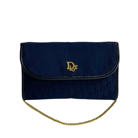 CHRISTIAN DIOR Blue Leather Trotter Shoulder Bag